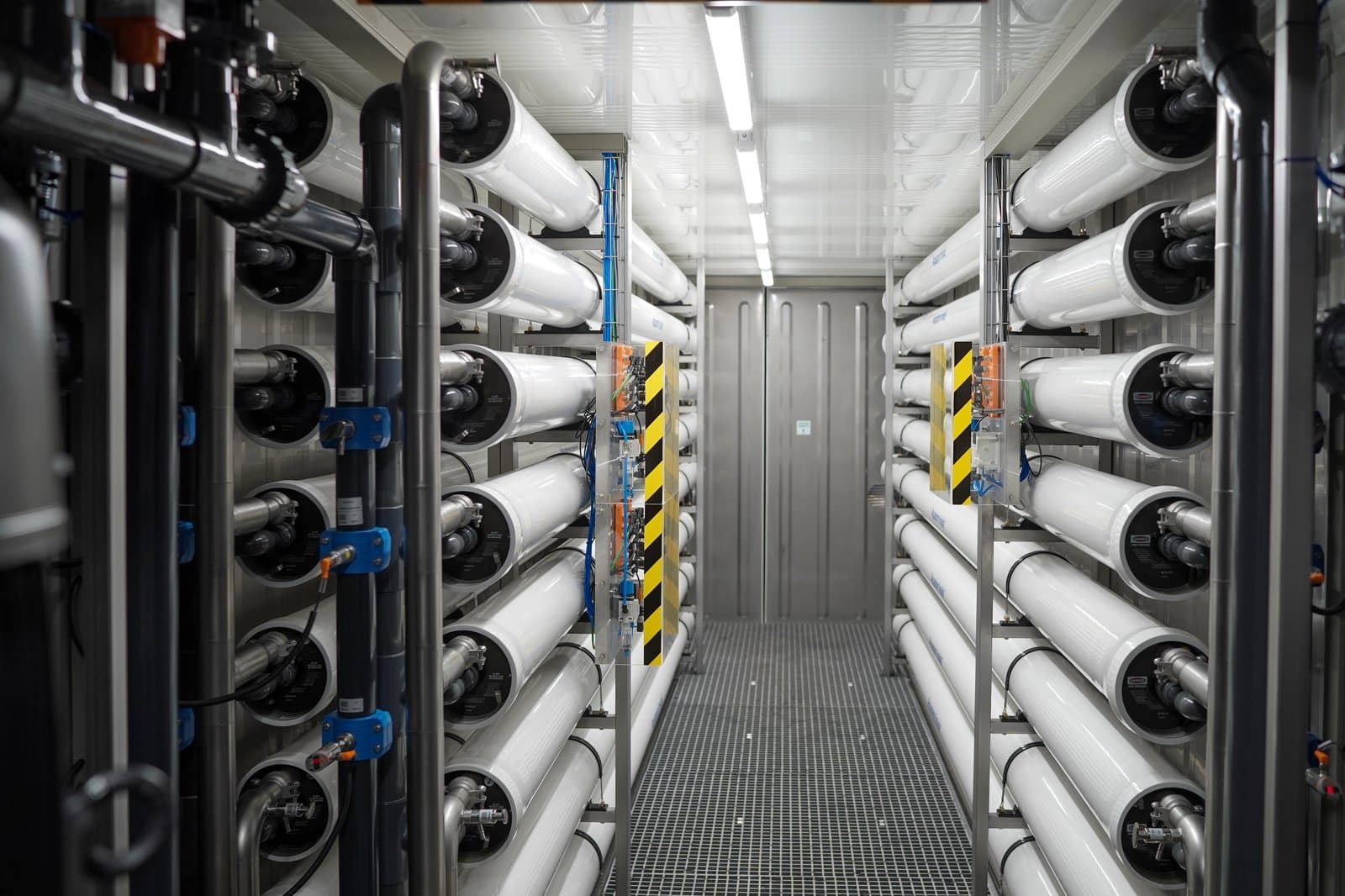 Klarwin reverse osmosis station — dual membrane racks inside a containerized skid