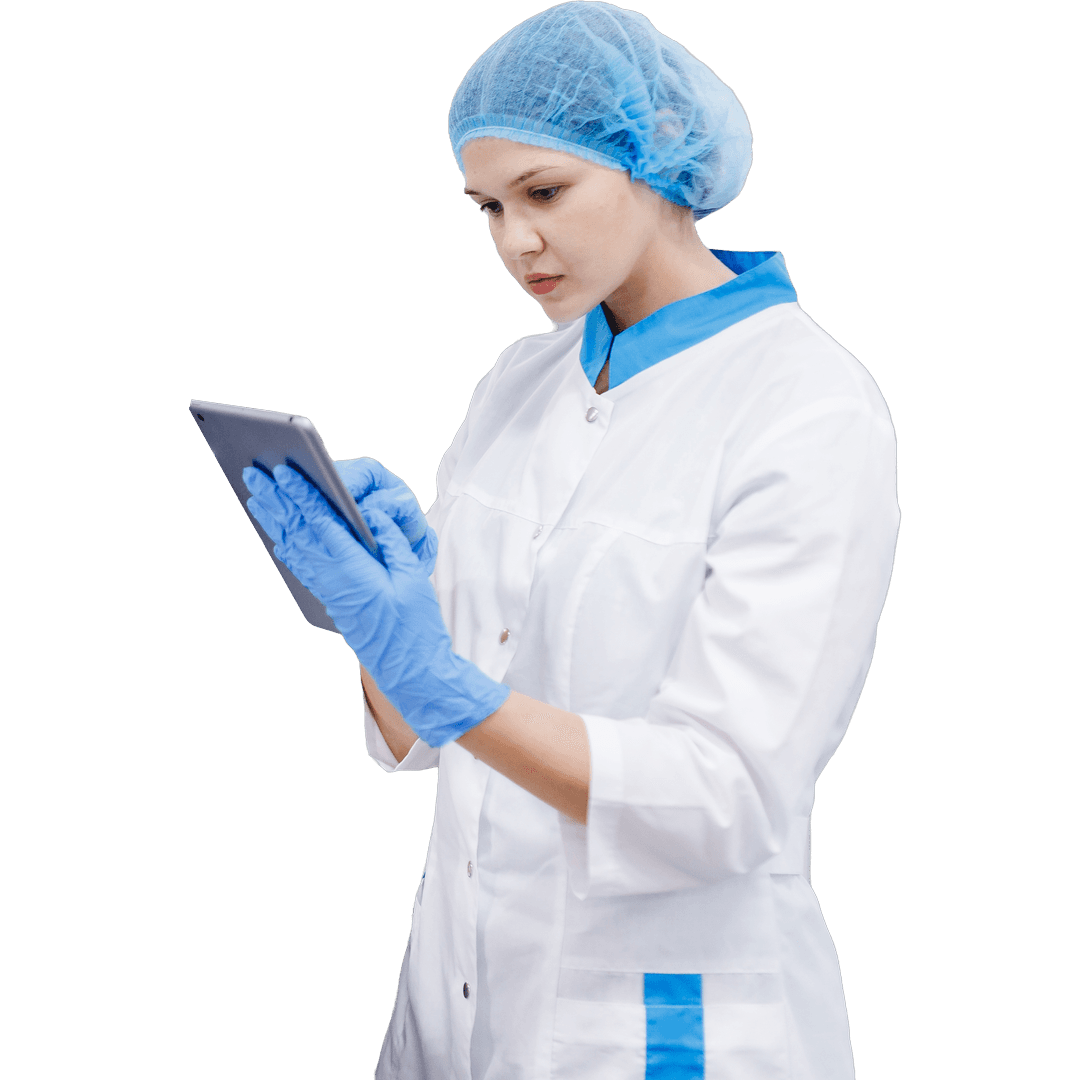Klarwin food & beverage engineer reviewing data on tablet in production facility