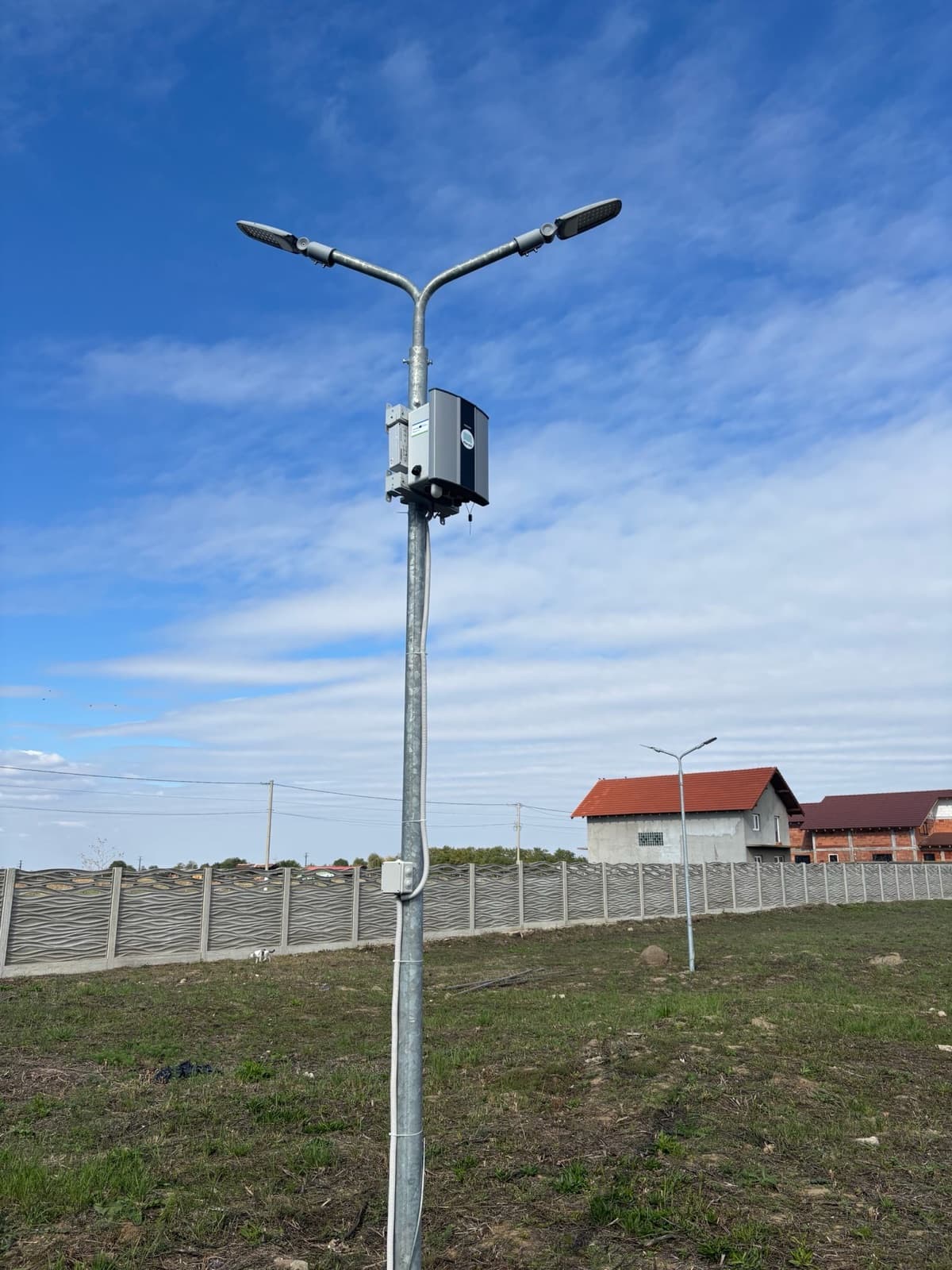 Polludrone station mounted on a street-light pole in a peri-urban area of Timiș County